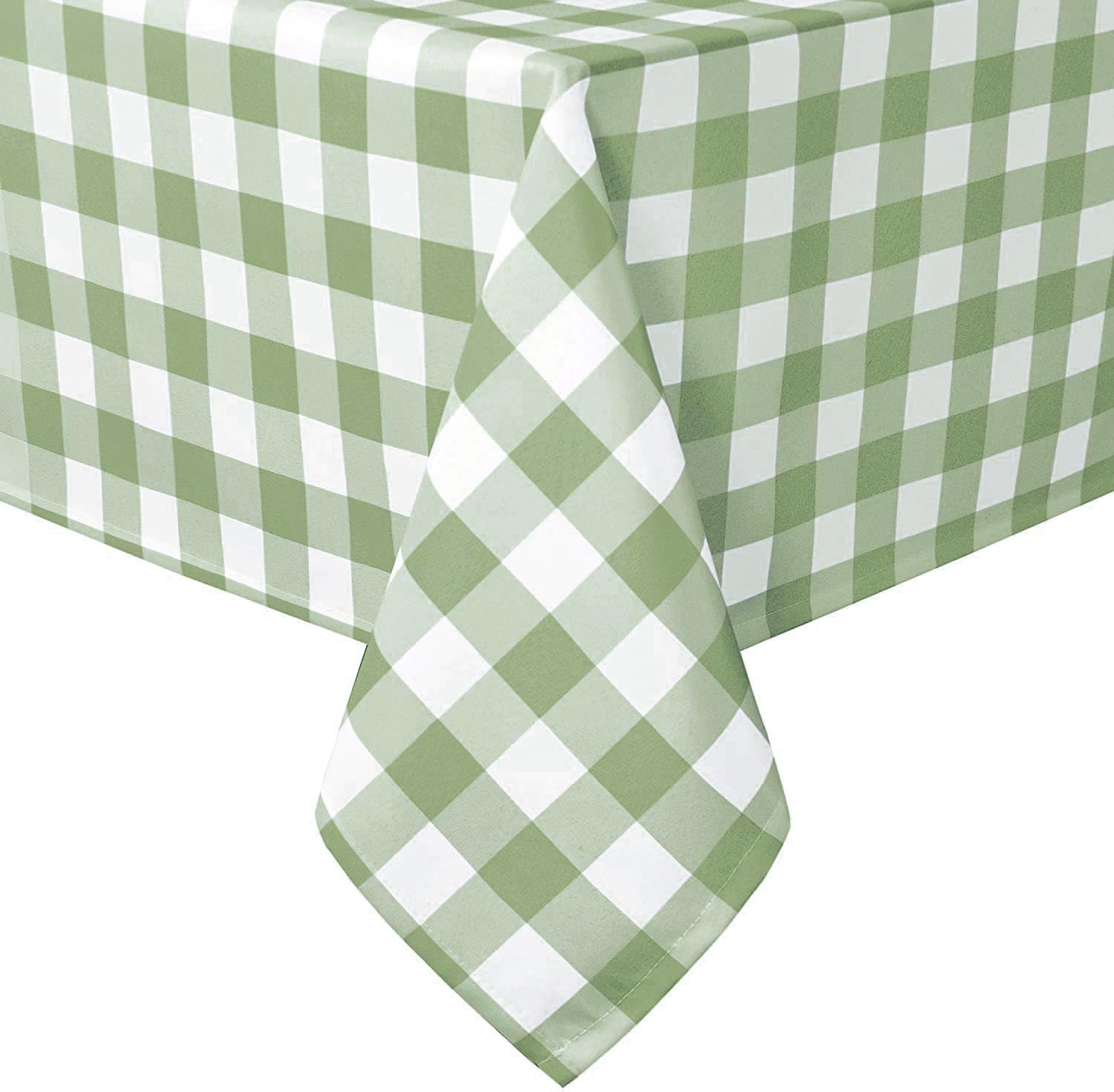Hiasan 70x90 Inch Checkered Tablecloth Rectangle - Stain Resistant, Spillproof and Washable Gingham Table Cloth for Outdoor Picnic, Kitchen and Holiday Dinner, Sage Green and White Rectangular) Sage Green and White