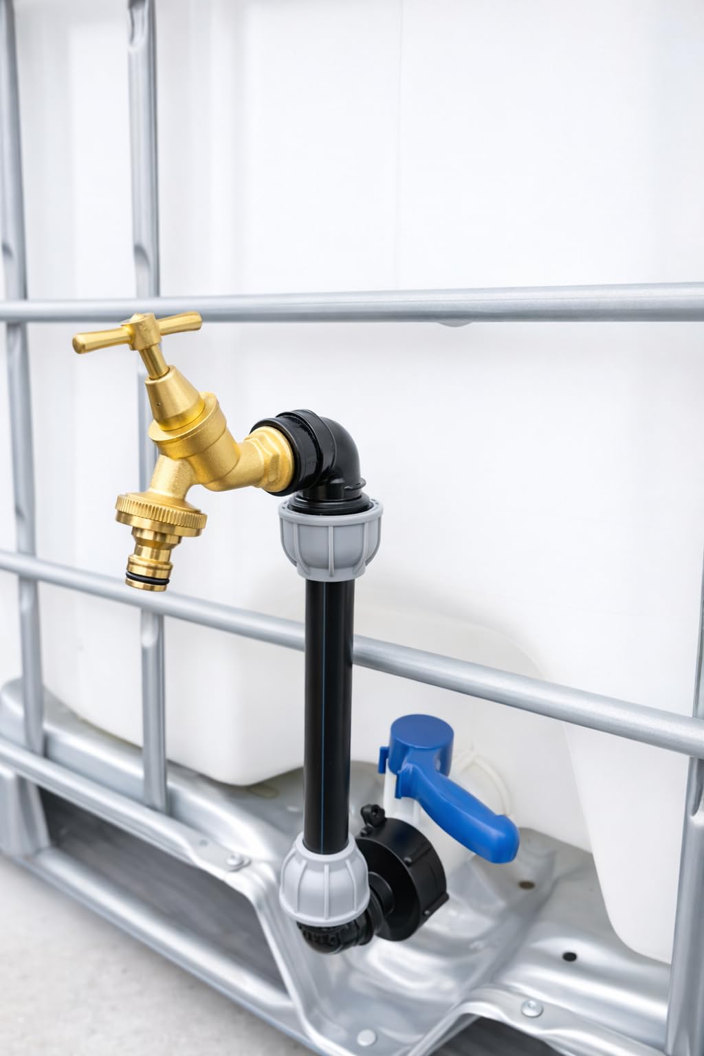 Cost Wise Black Swan Neck Ibc Tank Riser Kit 30Cm Tap Extension, Fits 2" S60 X 6 Outlet, Easy Filling For Buckets & Watering Cans, Includes Mdpe Fittings, Tank Adaptor, Tap & Ptfe Tape (Brass Bib Tap+Hose Connector)