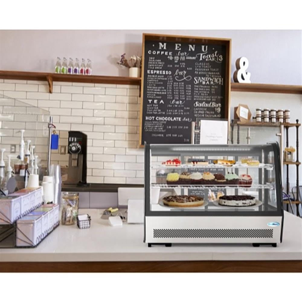 Pemberly Row 35" Stainless Steel Countertop Refrigerator Display Case In Black on Fridge.com - View 2