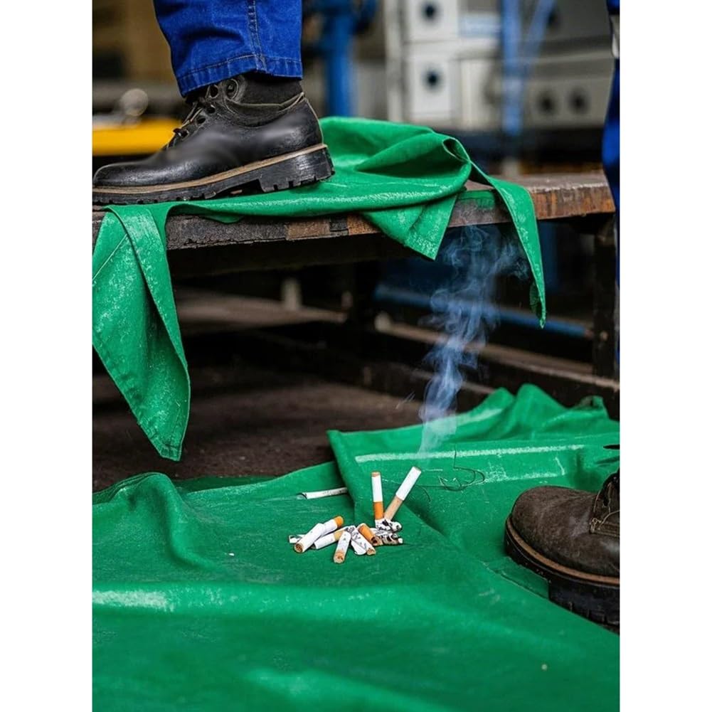 Rygcrud Green Welding Blanket Roll, 0.5Mm Tarpaulin Flame Retardant Floor Mat Waterproof Fireproof Sun Protection For Industrial Factories Roof(1.5X2m)