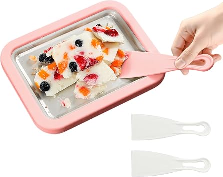 Rolled Ice Cream Maker | Homemade Yogurt Tray Machine | with 2 Spatulas Instant Ice Cream Maker | for Adults Kitchen Party Family Gathering Outdoor Holiday Cooking