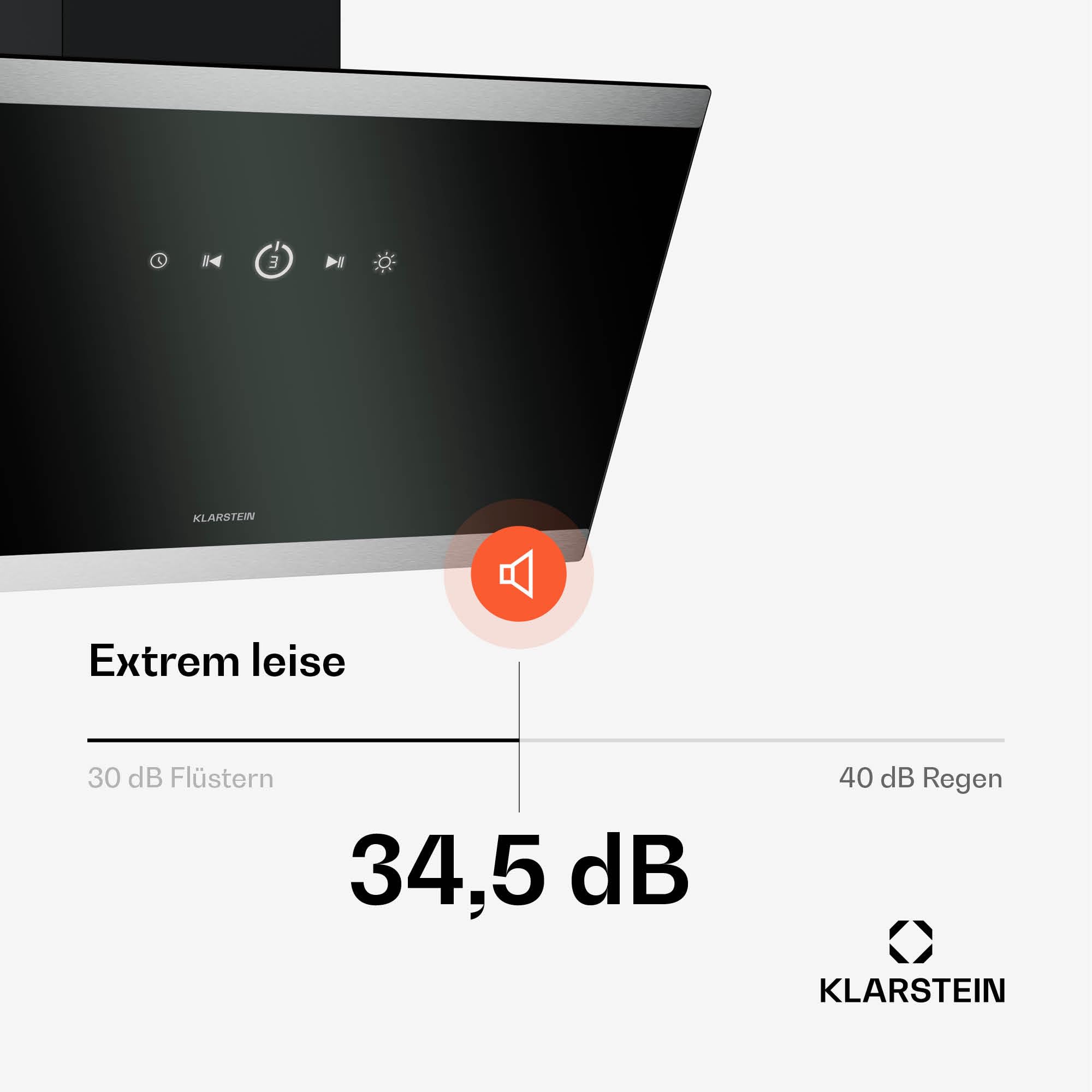 Klarstein FlashLine Dunstabzugshaube 60 cm Kopffreihaube Touchscreen 524 m³/h A++ LED-Beleuchtung leise 34,5 dB Schwarz Abluft Umluftbetrieb