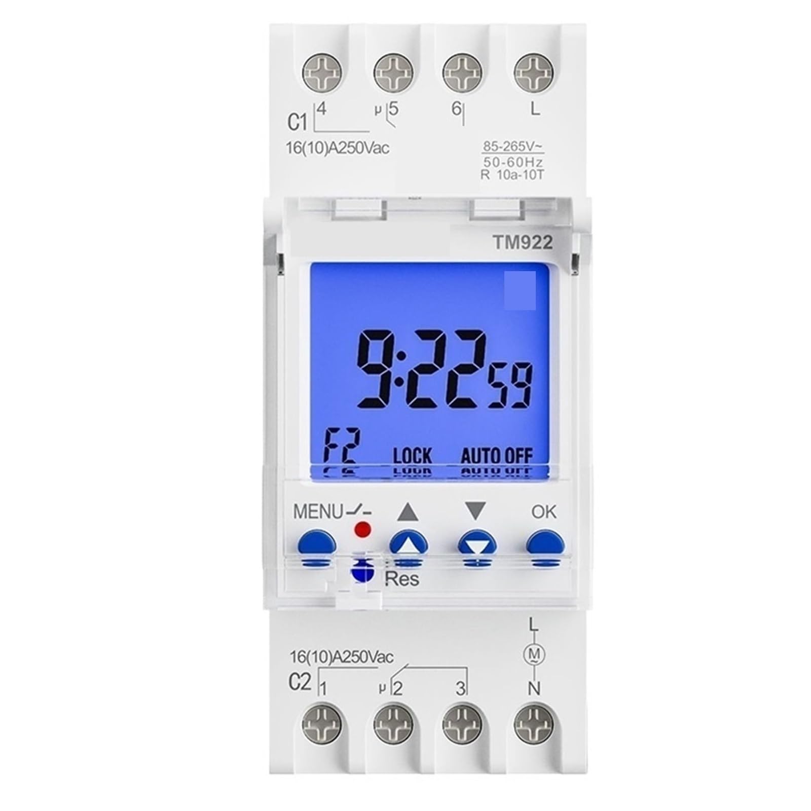 2 Channels Programmable 24Hours Time Clock Seconds Interval Digital Timer Switch Din Rail 7 Days Programmable Time Switch Relay(TM922-K 85-265V)