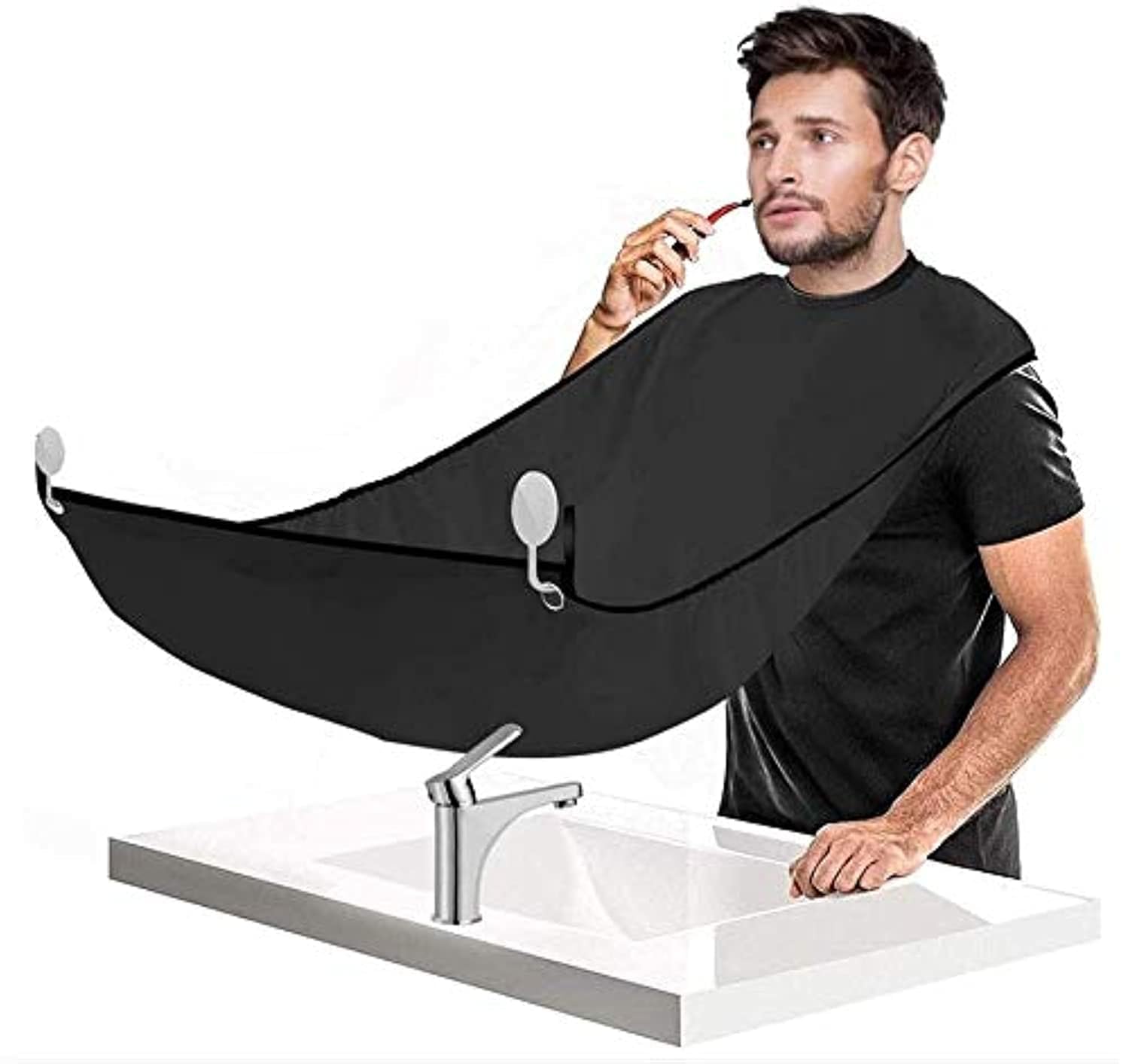 N/B Men's beard apron shawl beard trimming bib, waterproof non-stick hair shaver, with 2 suction cups(black)