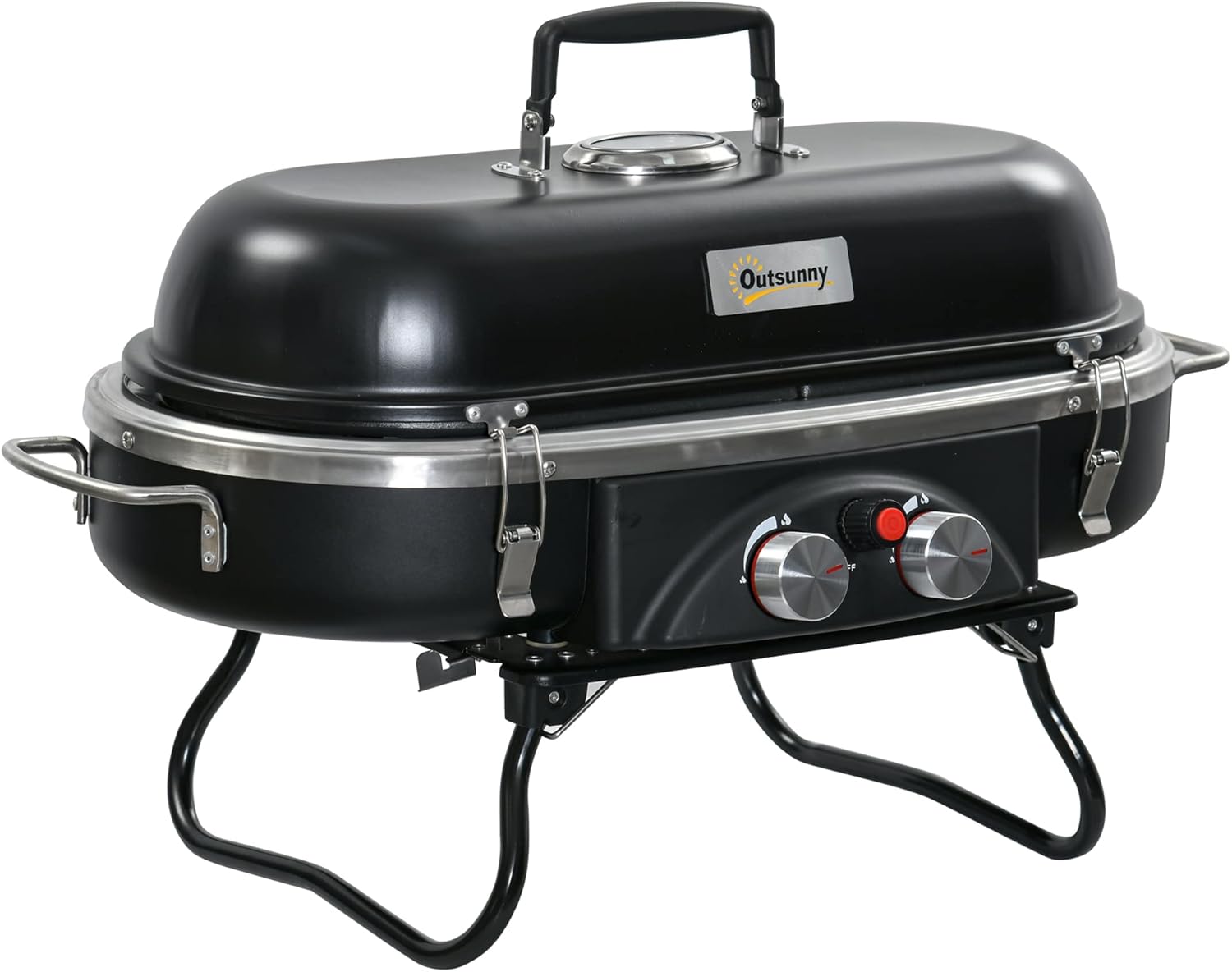 Buy Outsunny Foldable Gas BBQ Grill 2 Burner Table Top Barbecue w/ Lid Piezo Ignition