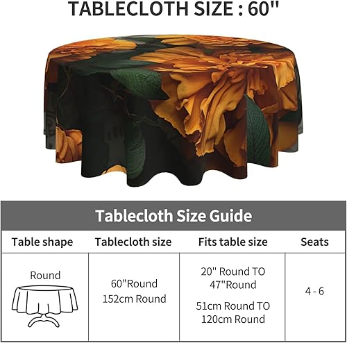 Miniatura 4 de NONHAI Round Tablecloth for Dining Table 60 Inch Fabric Table Cover Marigold Water Resistant Circular Table Cloth for Kitchen Farmhouse Decorative
