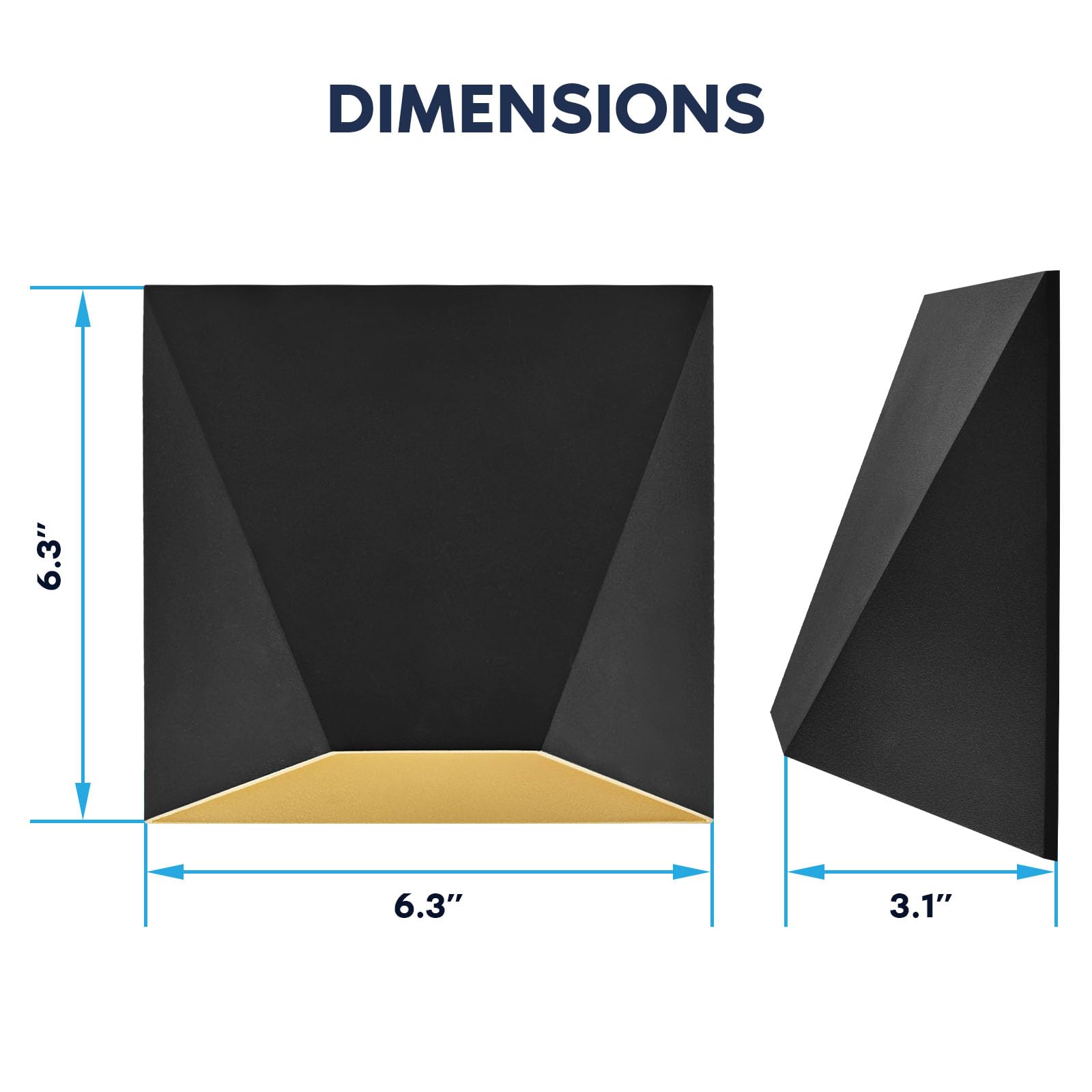 LUXRITE Outdoor LED Wall Sconce 2 Pack - 9W Black Gold Exterior Light, 3CCT 3000K-5000K, IP65 Waterproof