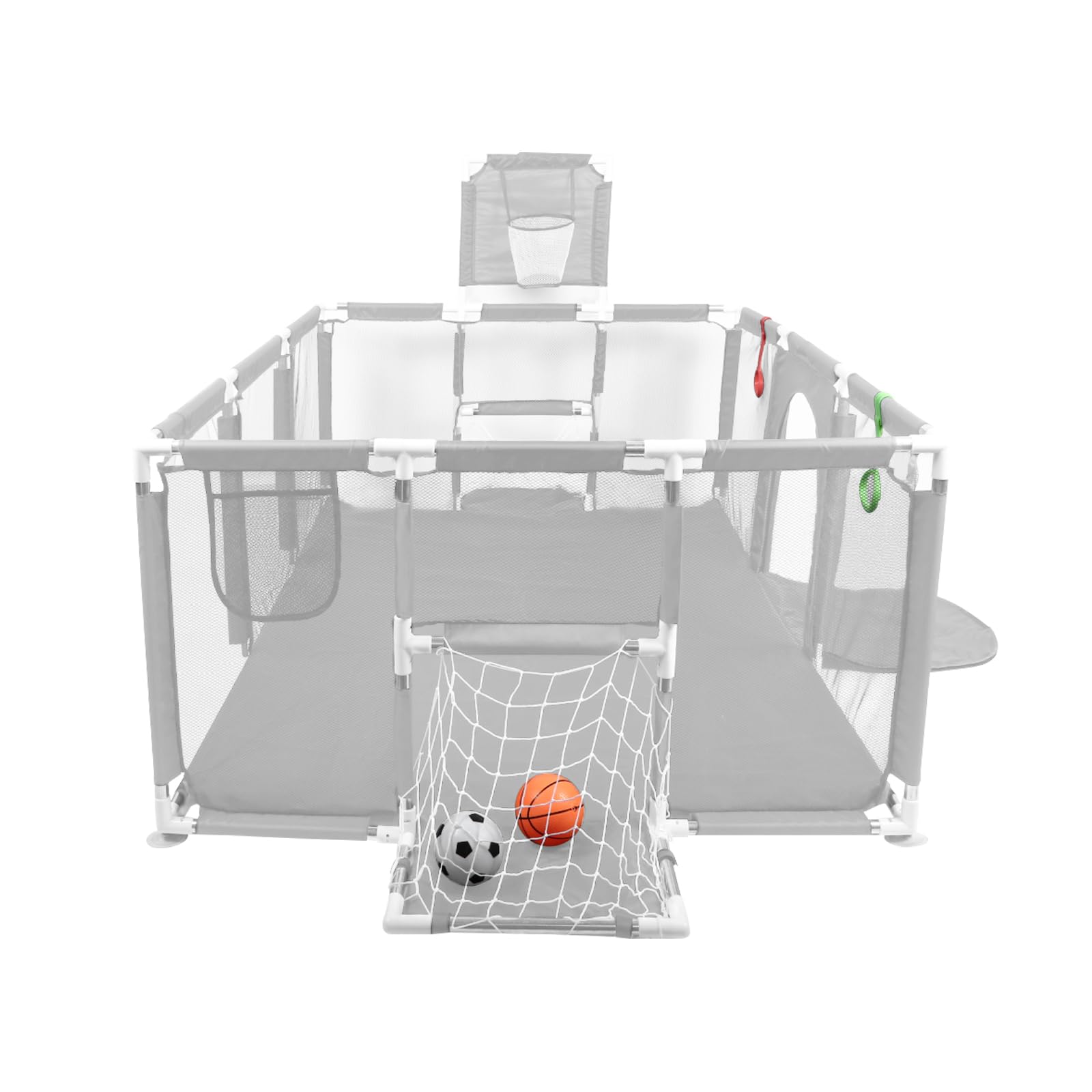 Box per bambini, in tessuto Oxford, recinzione per bambini, 50 palline, 4 anelli, 180 x 120 x 66 cm, grigio chiaro