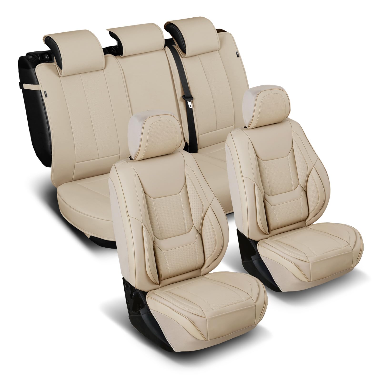 Coverland Custom Car Seat Covers Compatible with 2009-2013 Infiniti G37 Sedan - Premium Leather Non-Slip Memory Foam Waterproof Seat Cover Custom fit Interior Protector [Full Set Seat-Beige]