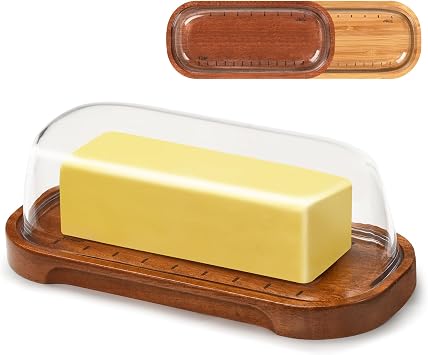 Butter Dish with Lid, Butter Container Holds for East/West Coast Butter, Butter Holder for Counter, Bamboo Wood Butter Tray with Lid Fridge