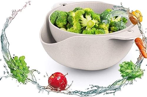 Fantasee Colador multifuncional del balanceo de la cocina, escurridor giratorio de doble capa 2 en 1 cuenco del escurridor de frutas, color del