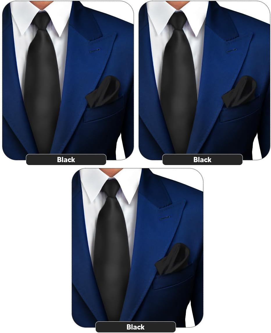 Premium Solid Satin Necktie & Pocket Square Set for Men - Matching Men's Tie Set
