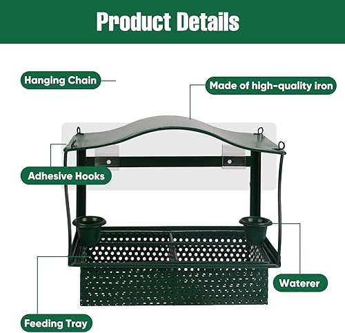 Miniatura 3 de Comedero para pájaros de ventana, comedero de metal para pájaros con cadena colgante al aire libre, comederos para pájaros silvestres exteriores,