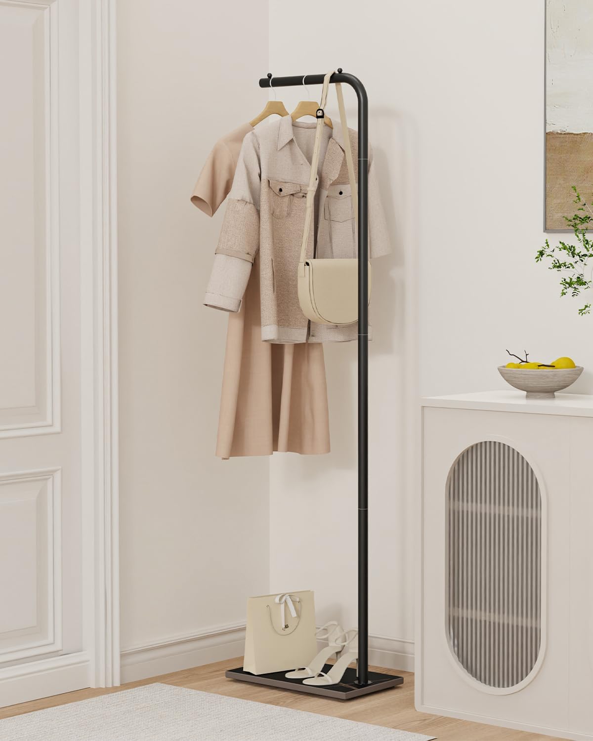 Metal Coat Rack, Stable Clothes Rack with Rock Base, Suitable For Bedroom, Hallway, Entrance, Office, For Hats, Coats, Scarves, 70.8 Inches High, Black