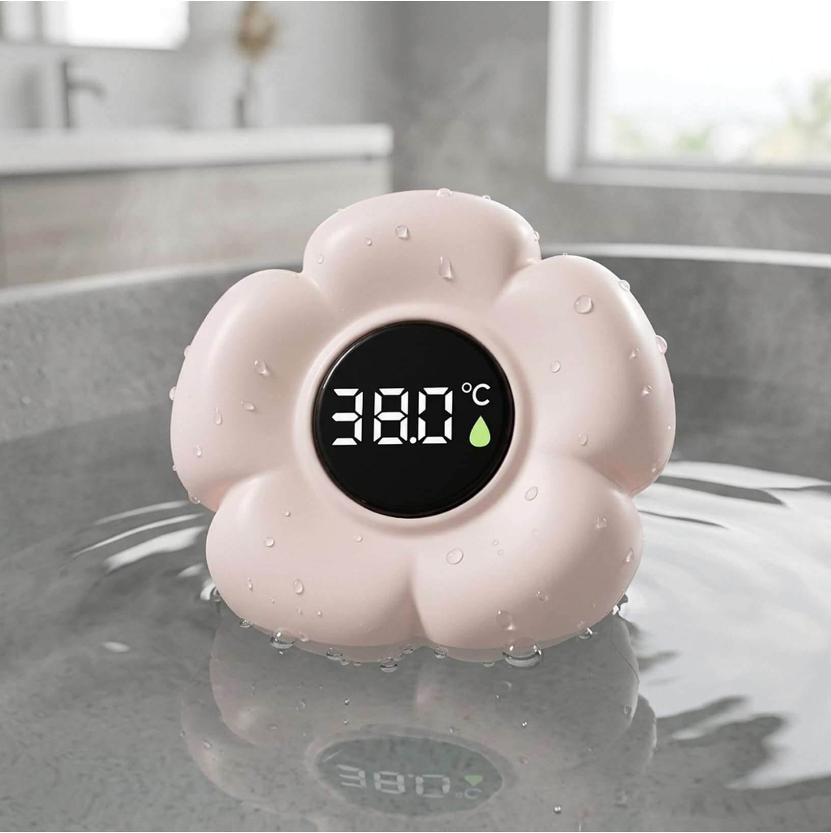 Badewannen-Thermometer, Baby-Thermometer, Farbalarm, schwimmende Blume, Badethermometer für Sicherheit von Säuglingen und Kleinkindern, Beige