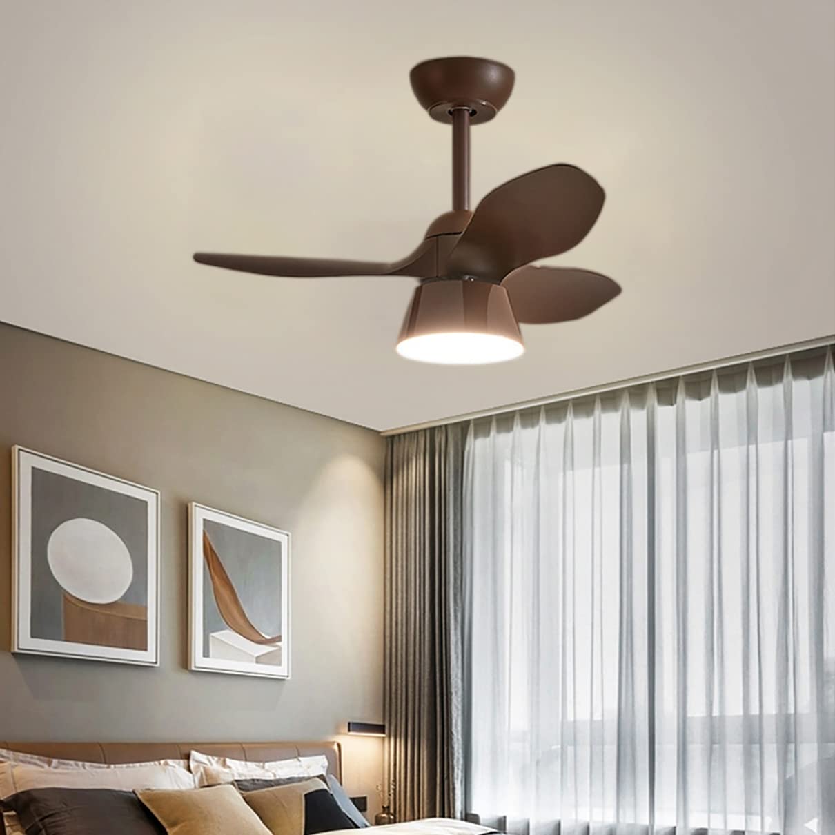 YUNZI Bambini Ventilatore da Soffitto con Luce E Telecomando Reversibile 3 Colori Dimmerabili Camera Lampada Ventilatore Soffitto con Timer Interno Soggiorno Ventilatore da Soffitto con Luce,Nero,C