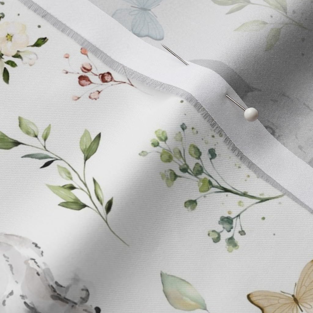 Spoonflower Fabric - Spring Watercolor Bunny Big Flowers Floral Rabbit Printed on Organic Cotton Sateen Fabric by The Yard - Sewing Quilting Apparel Home Decor