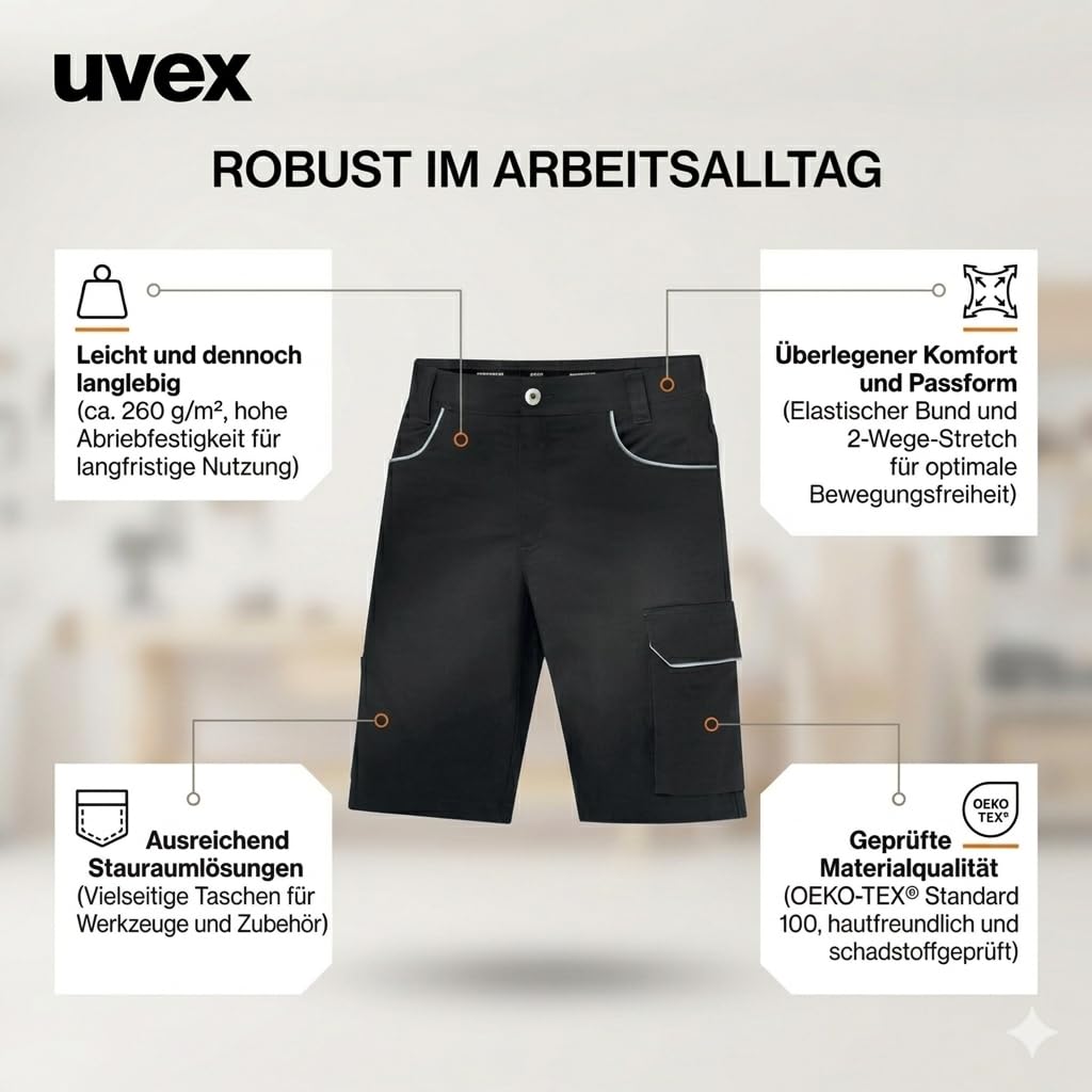 Uvex Tune-up Light Arbeitsshorts Herren – Leichter 2-Wege-Stretch - Bermuda