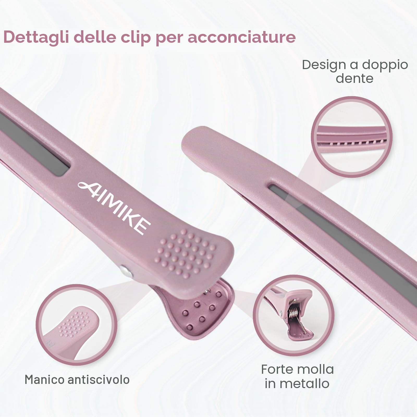 AIMIKE 6 Pezzi Fermagli per Capelli per lo Styling Della Sezione, Pinze per Capelli a Becco D'anatra Senza Pieghe con Banda in Silicone, Professionali Fermagli per Capelli per Parrucchieri, Morandi