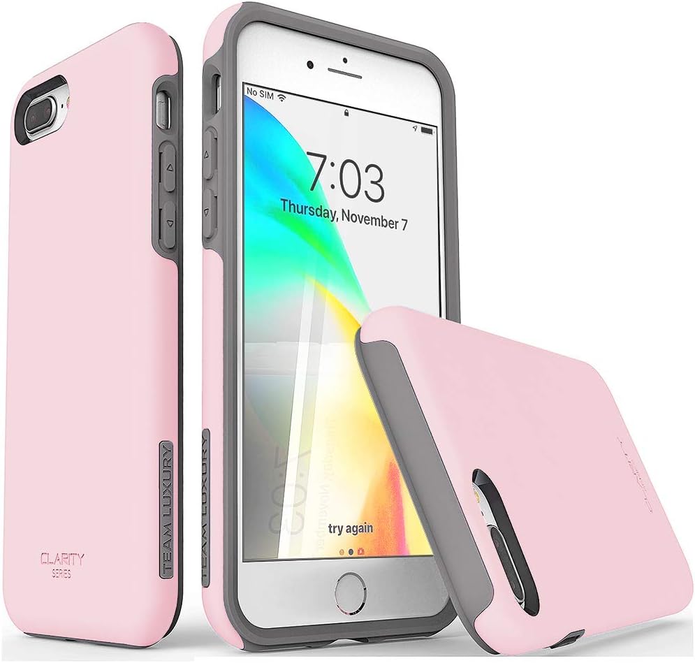 TEAM LUXURY iPhone 8 Plus case, iPhone 7 Plus case [Clarity Series] Updated [G-II] Ultra Defender TPU + PC Shock Absorbent Protective Case - for Apple iPhone 7 Plus & 8 Plus 5.5" (Rose Quartz/Gray)