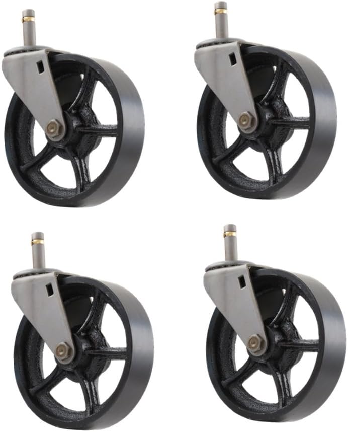 4 Pack - 5" CC Vintage Swivel Caster - Grip Stem Mount - Black Cast Iron Wheel