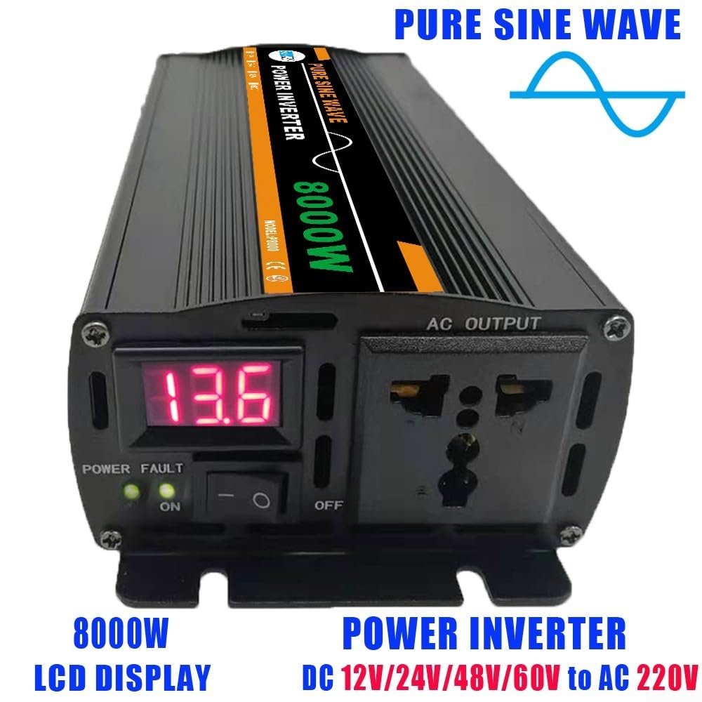 Inverter di potenza a onda sinusoidale pura da 8000 W, CC 12 V o 24 V a CA 220 V, per pannello solare, per casa, attività all'aperto, camper o campeggio (24 V 220 V)