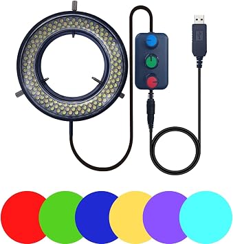 144/64 LED Microscope Ring Light Source, Professional Stereo Microscope Ring Light, Polarized LED Ring Light, Brightness Adjustable White Light Ring Light for Industrial Monocular Binocular Tricular Soldering Repair Microscope 144 LED RGB