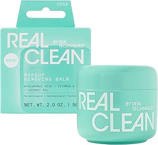 Real Techniques Real Clean Face Erase Makeup Removing Balm, Hydrating Makeup Cleansing Balm, Remove Stubborn Makeup, Hyaluronic Acid Moisturizes & Vitamin A Helps Exfoliate, 2 fl. oz/56.7 g Jar