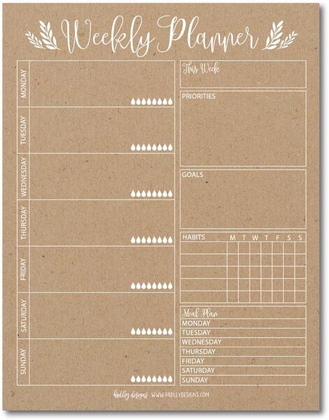 Rustic Undated Weekly Family Calendar Planner Pad, Mom Monthly to Do List Desk Paper Notepad, Week Day Weekend Organizer, Personal Goal Habit Tracker, Kids School Work Productivity, 50 Tear Off Pages : Office Products