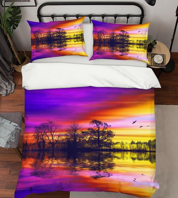 Parure de lit 240 x 260 cm avec housse de couette violette et 2 taies en microfibre 110g