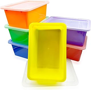 6 Pack Colored Bins with Lids, 5 Qt Plastic Cubby Bins Storage Bins Stac...