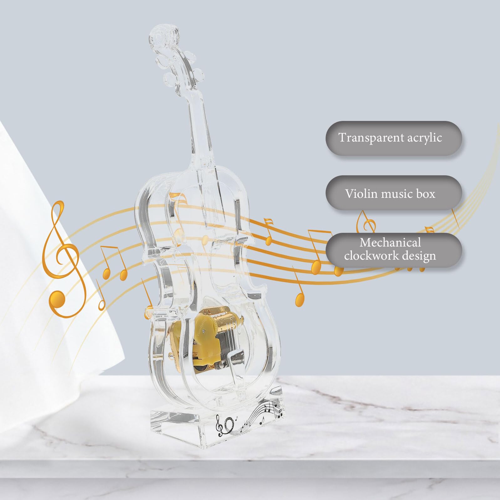 Toyvian Carillon a Forma di Violino in Acrilico Trasparente Carillon da Tavolo Ornamentale Delicato Suono Meccanico Decorazione Creativa per Casa e Regalo di Compleanno