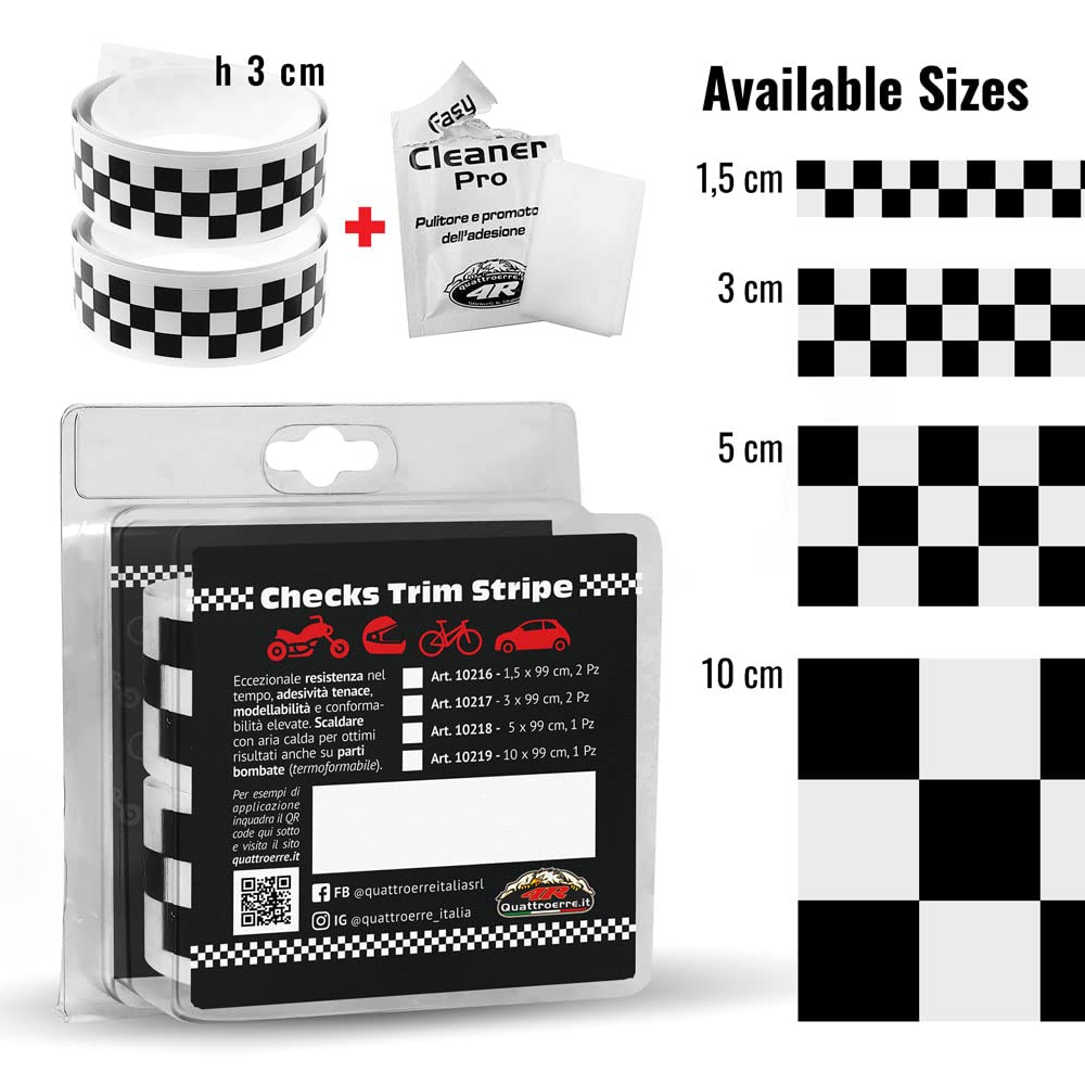 4R Quattroerre.it 10217 Checks Trim Stripes, Black and White, 2 Pieces 3 x 99 cm