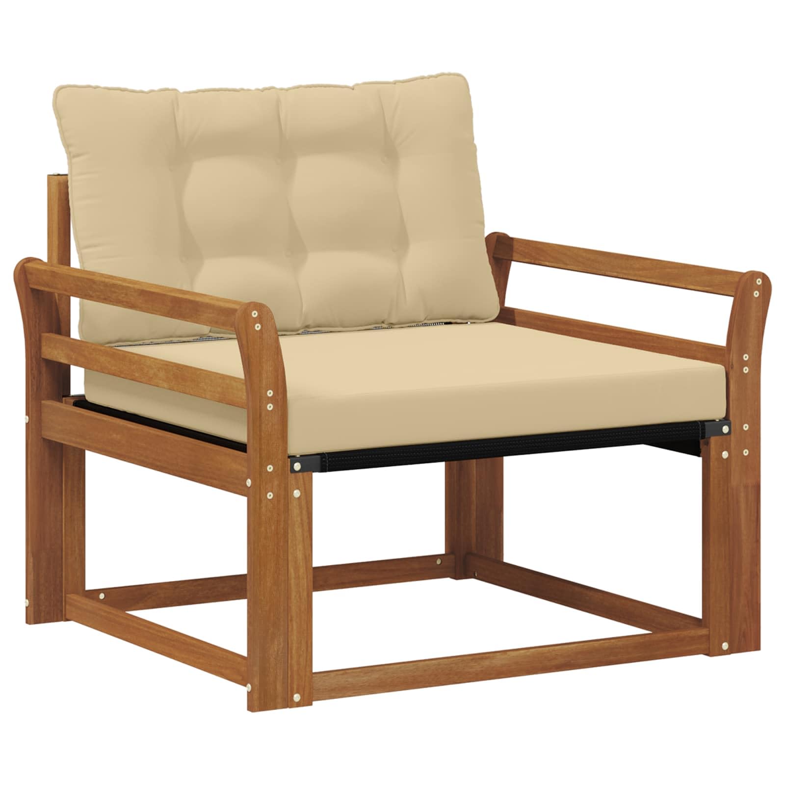 Canapé de jardin simple en bois d'acacia avec coussins amovibles