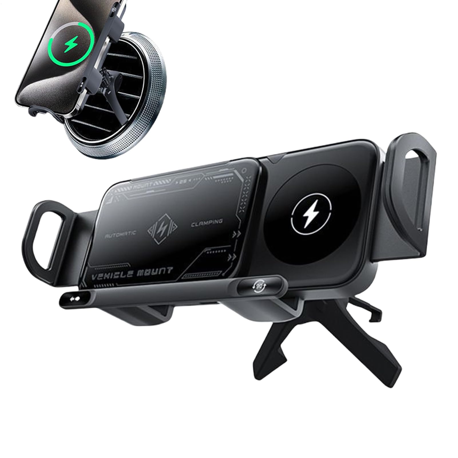 Soporte para Teléfono En Coche | Porta Celular Magnético Rotatorio con Cargador Inalámbrico - Base Antideslizante Carga Rápida Compatible Todos Teléfonos Coche