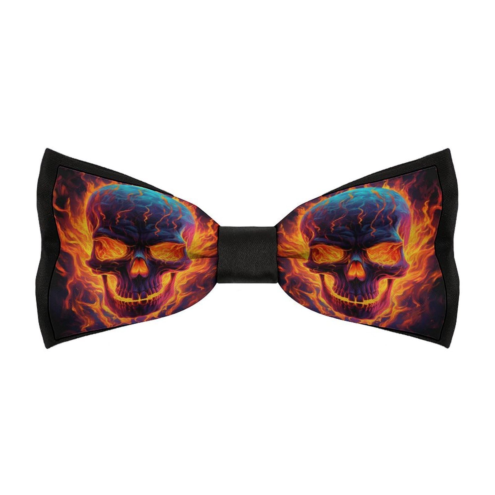 peiyeety Skull Skeleton Fire Flame Bow Ties for Men Cute Printed Pre Tied Adjustable Bowtie for Party Wedding