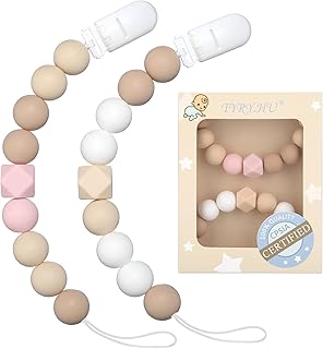 Pacifier Clip for Baby Boys Girls, Soothie Pacifier Holde,Neutral Binky Clips for Baby Gift,2 Pack(Pink, Beige)