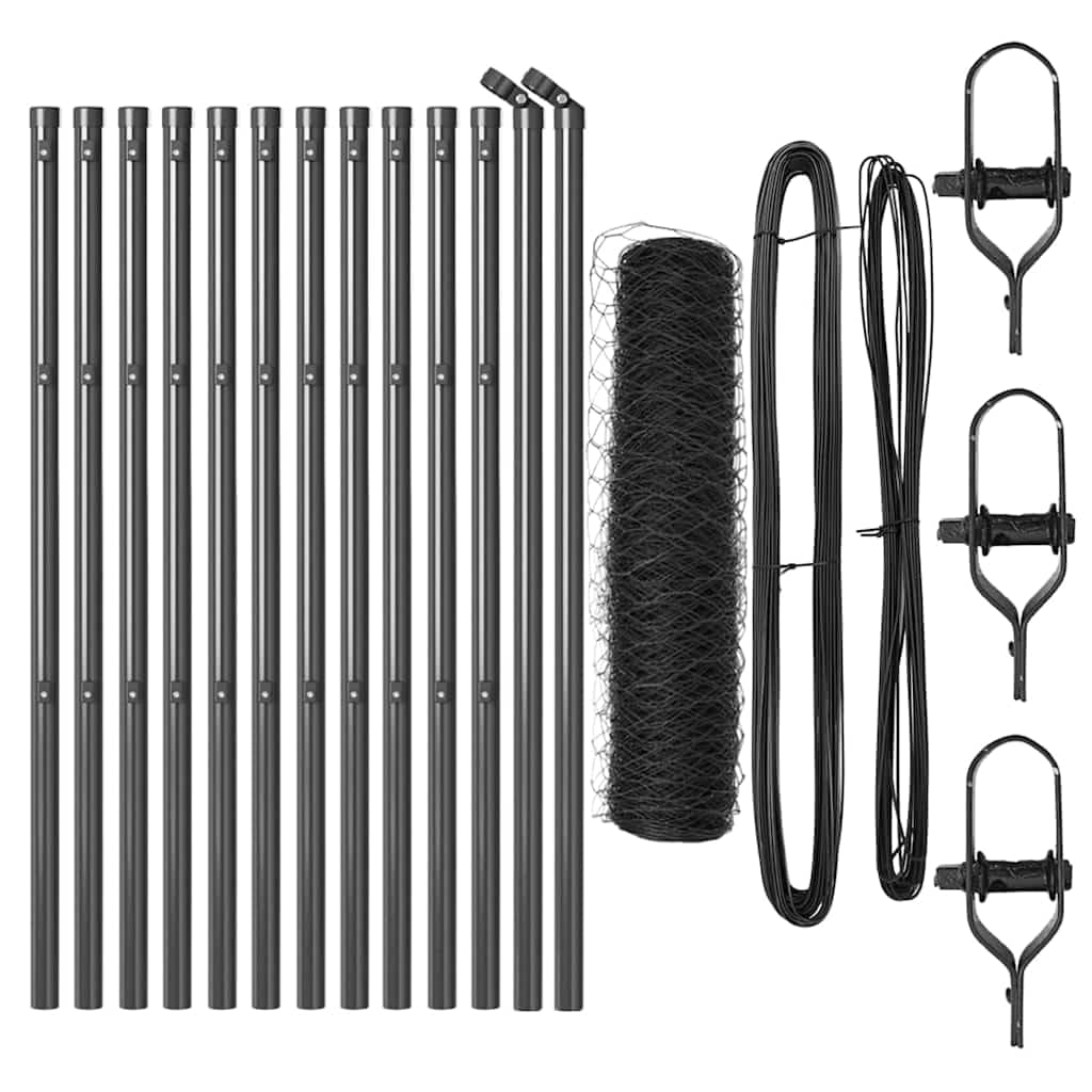 Fence Post Grey 25 x 0.8 m 36 mm Mesh Steel PVC Garden Security Barrier Weather Resistant Corrosion Proof Rectangle Shape for Terrace Yard or Border Enclosure