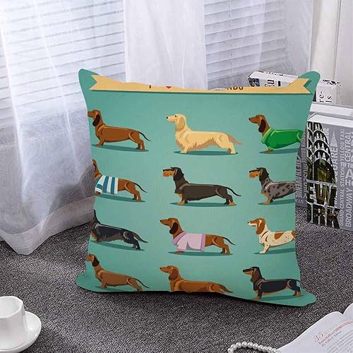 Miniatura 3 de Lindas fundas de almohada de 18 x 18 pulgadas, diseño de perros coloridos y cachorros con texto en inglés "I Love Dachshunds" de algodón y lino,