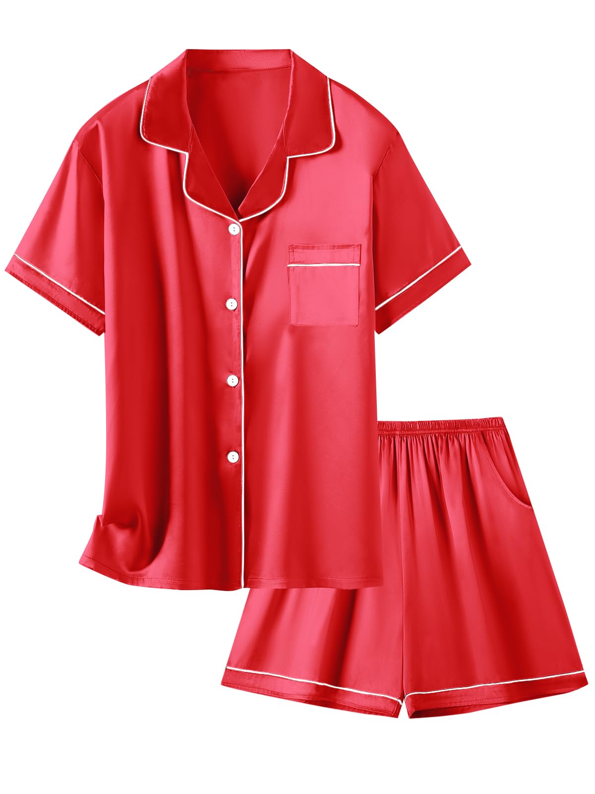 Girls &amp; Womens Satin Pajamas Set, Silk Button-Down Sleepwear 2 Piece Nightwear, 3 Years - Women XXL