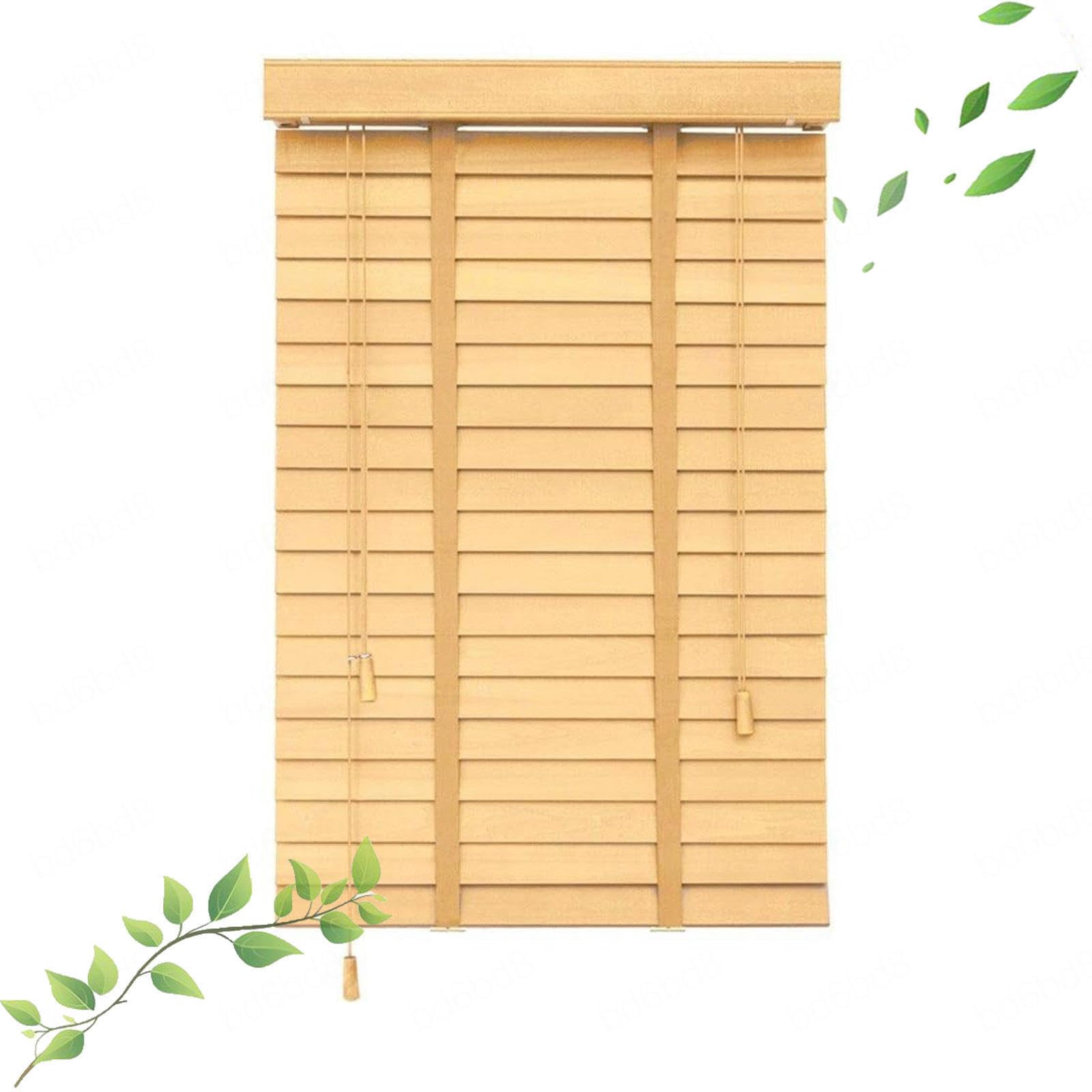 Persianas opacas de madera natural en tamaño 150x120 cm con lamas de 50mm contra la luz exterior