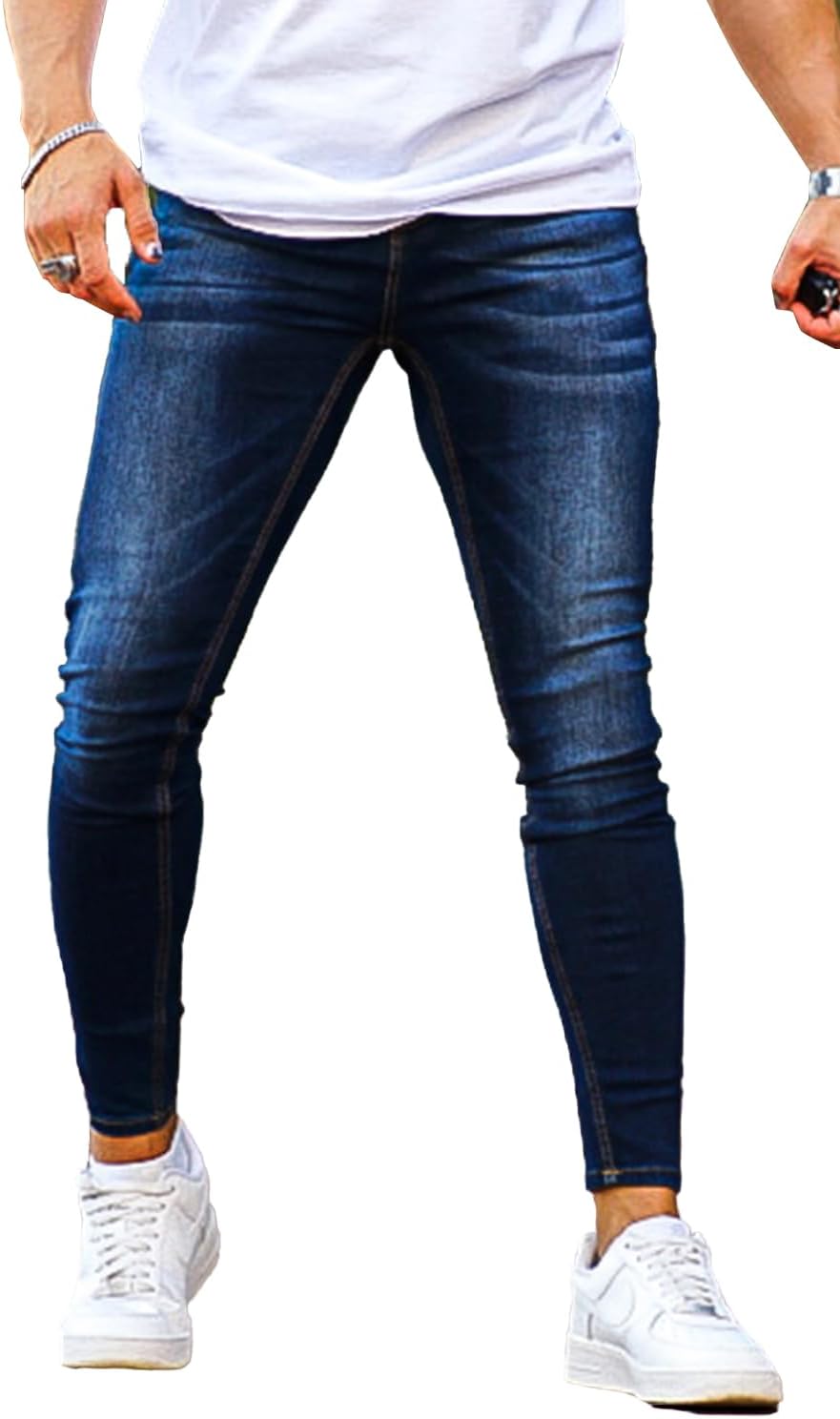 GINGTTO Skinny Jeans Men Stretch Tapered Leg Slim Fit Elastic Waist - Image 4