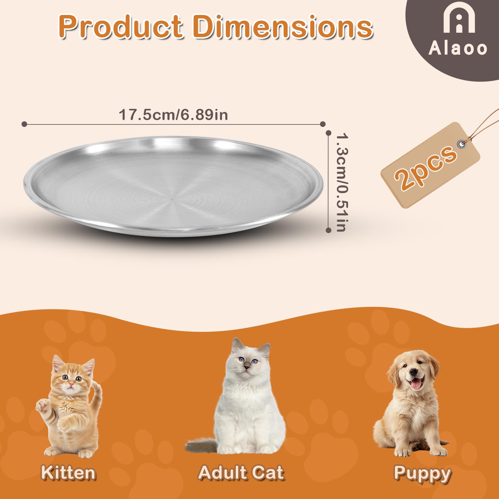 2 Piezas Cuencos Planos para Gatos de Acero Inoxidable,17CM Comedero Plano para Gato con Base Antideslizante,Platos Anchos Aptos para Gatos para Perros Pequeños,Gatos (Plata)