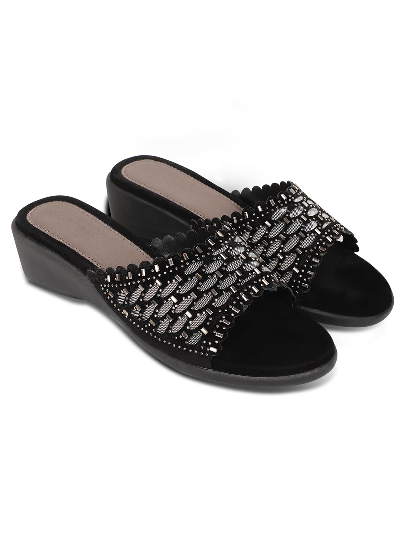 RAHEGAS Women Embellished Wedge Slip On Flats- Black-picture-53
