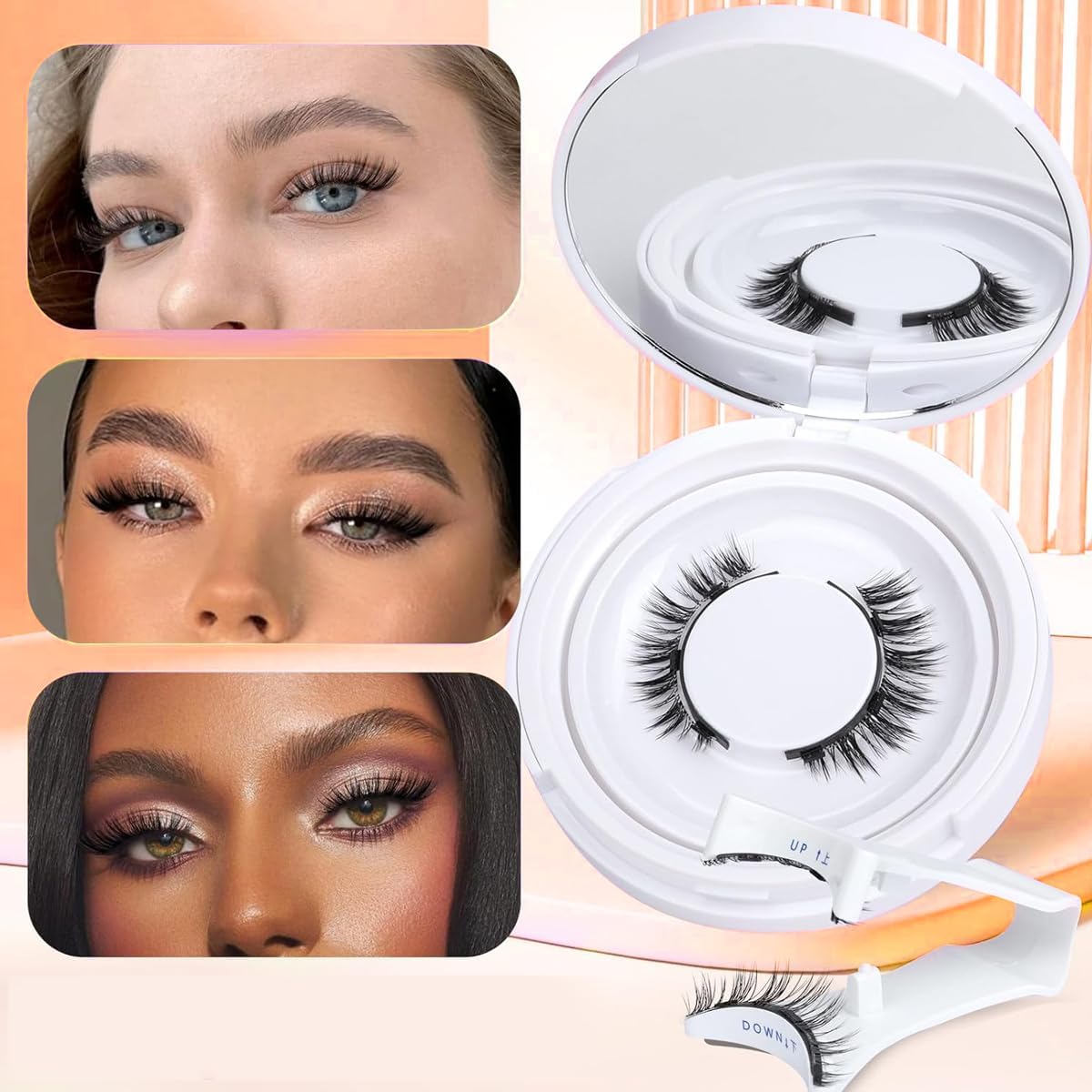 CESITRA 1Pair Magnetic Eyelashes Natural Look Reusable Cat Eye Magnetic Lashes with Applicator Magnetic Eyelashes Kit without Eyeliner Wispy Clear Band False Eyelashes No Glue Needed 4