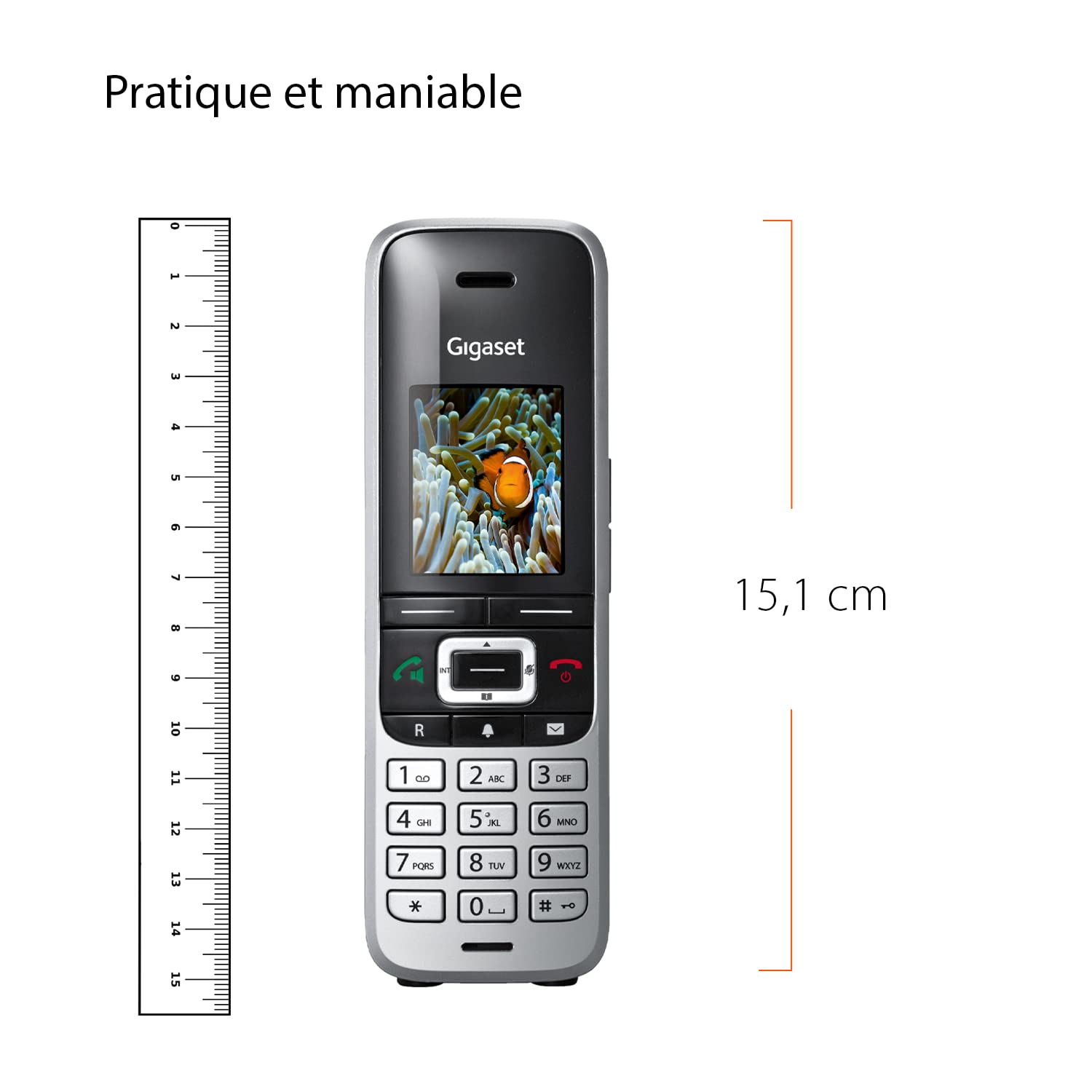 Gigaset Premium 100 - Téléphone sans Fil DECT - Grand écran Couleur TFT - Carnet d'adresses de 500 Contacts - Synchronisation des données par USB, qualité Audio supérieure, Coloris Platine-Noir