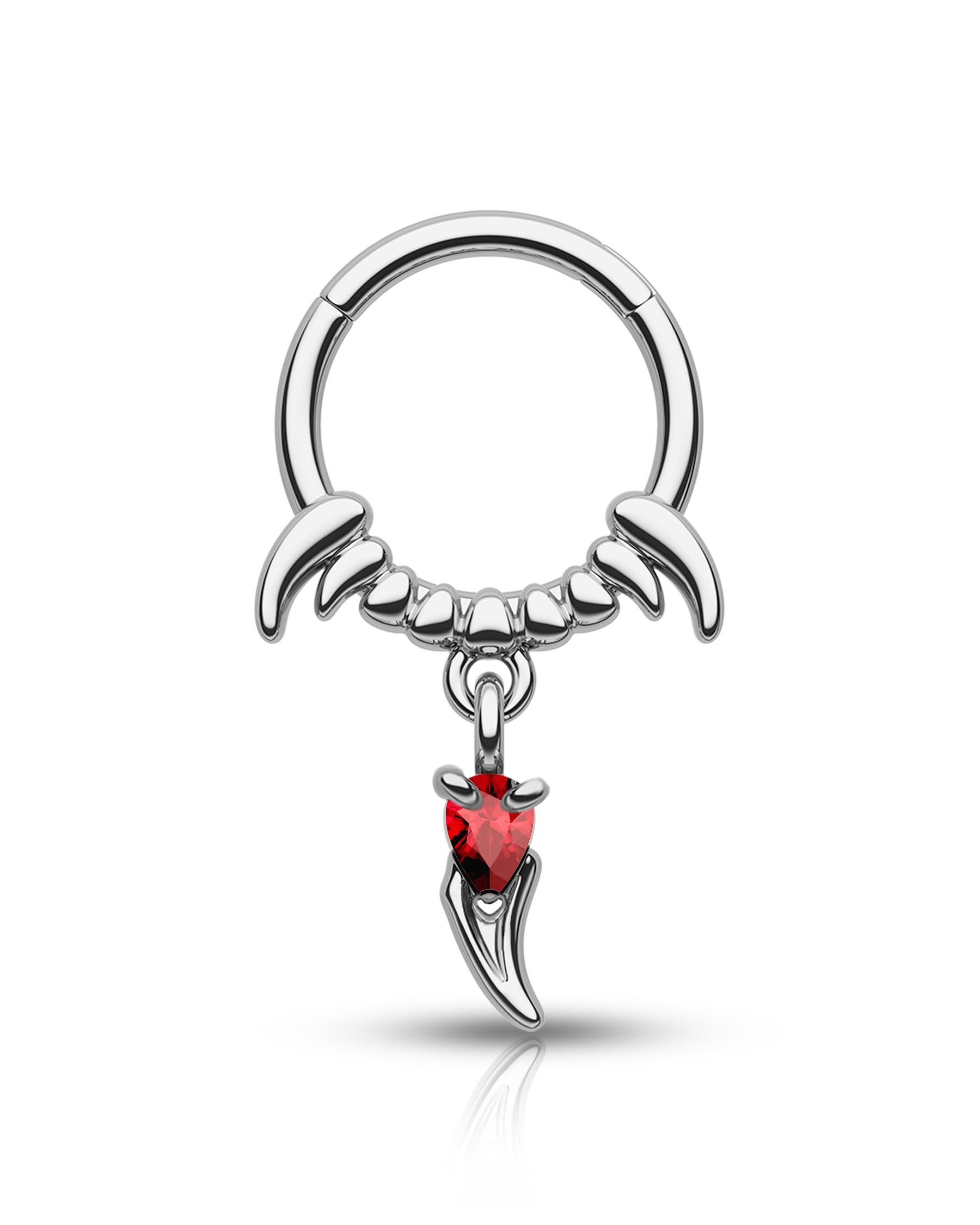 CM Crareesi Mania Dangle Septum Ring Tusk Septum Rings 316L Stainless Steel Tiny Helix Piercing Jewelry 16G Daith Earrings Heart CZ Dangle 8mm Cartilage Earrings