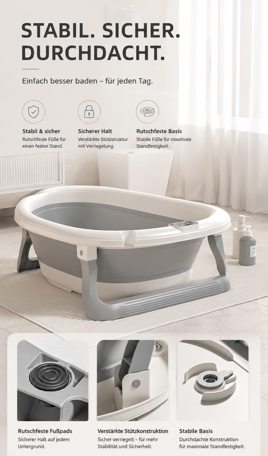 Vasca da bagno pieghevole 3 in 1, 0-18 mesi, 60 x 43 cm, con sedile di sicurezza e base in rete (colore caffè)