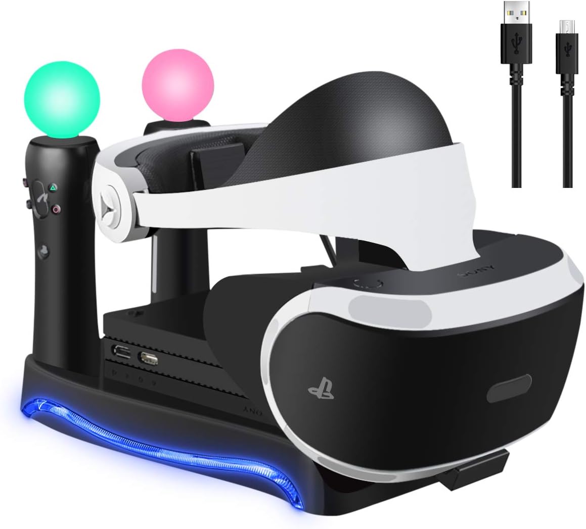 LIDIWEE 4-in-1 PSVR Charging Display Stand with PlayStation VR Headset Holder, 2 PS Move Docking Station for PlayStation 4 PS VR II CUH-ZVR2 Processor Unit 2th Gen (PSVR & PS Move NOT included)