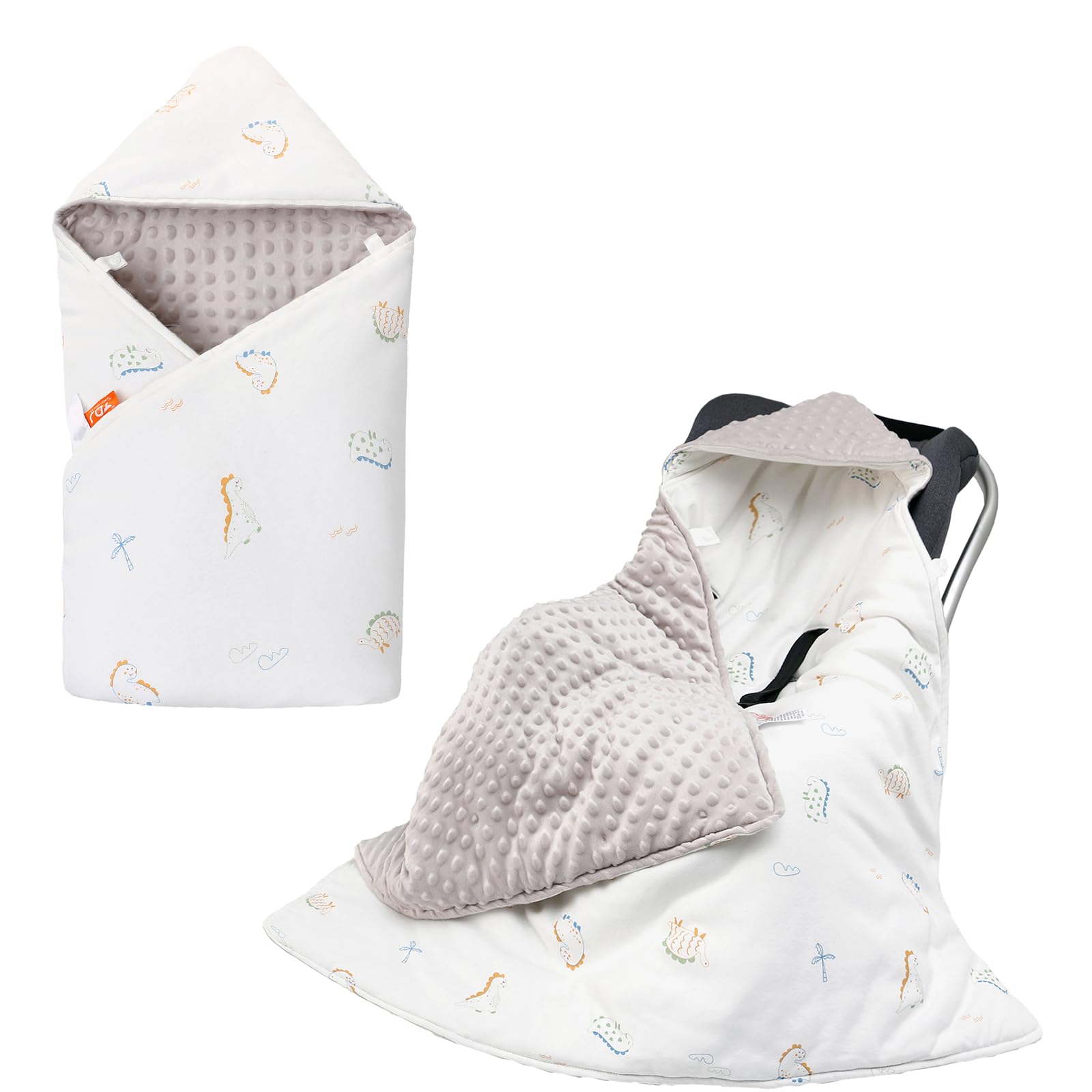 LAT Baby Car Seat Blanket,Universal Newborn Swaddling Blanket,Boy Girl Hooded Cosy Toes,Three-Layer Thickening Cotton Warm Baby Wrap for Pushchair,Pram,Crib,90 x 90 cm (No Hat,Dinosaur)